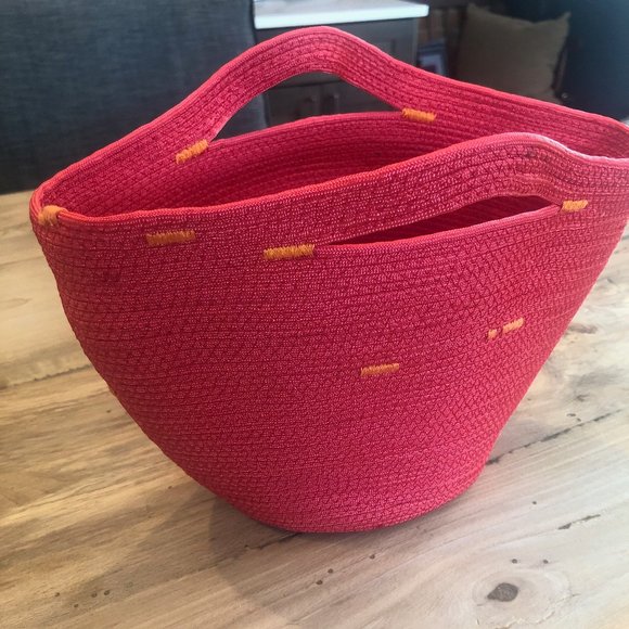 Handmade Bright Red and Orange Storage Basket with Handles - Picture 6 of 9